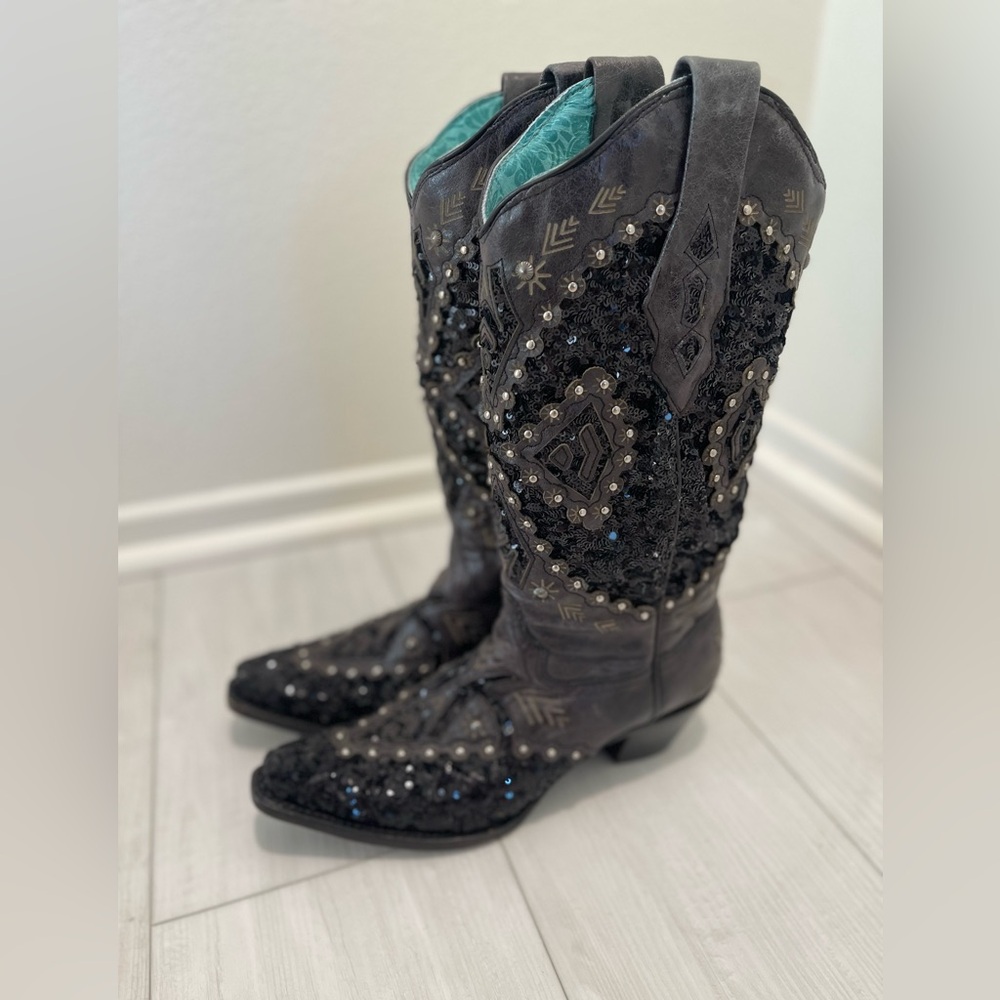 Corral Sequin Studded Leather Western Boot A3498